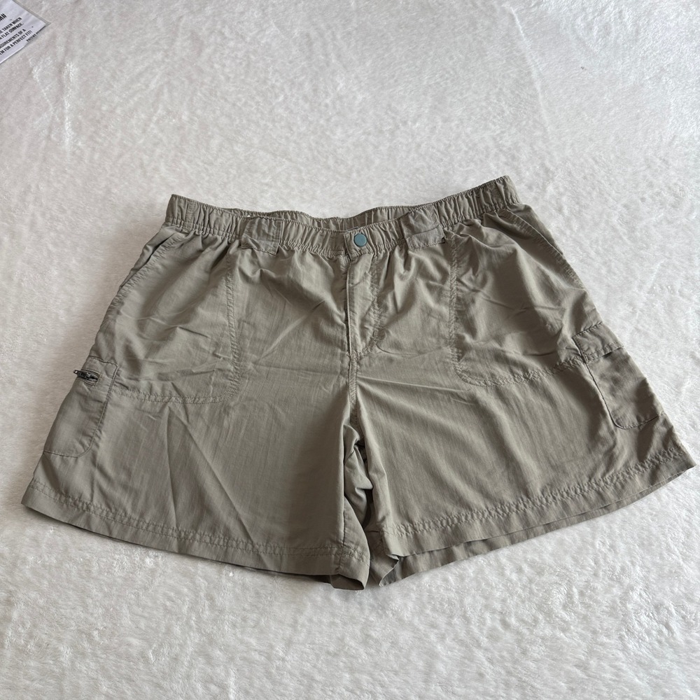 Columbia Sportswear Womens XL Khaki Nylon Hiking Shorts Elastic Waist Zip Pocket